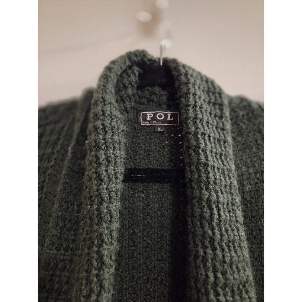 POL Cardigan Sweater Green Waffle Knit Open Front Oversized Boho Slouchy Pockets - Picture 11 of 12